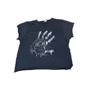 Next Level T-shirt black white hand print cutoff bottom and sleeves cropped